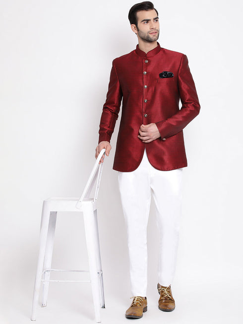 Vastramay Men's Maroon Silk Blend Jodhpuri