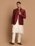 Vastramay Men's Maroon Silk Blend Jodhpuri With Cream Viscose Rayon Kurta Pyjama Set