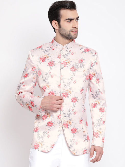 Vastramay Men's Peach Silk Blend Jodhpuri