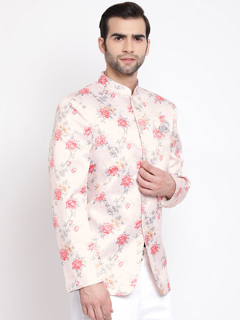 Vastramay Men's Peach Silk Blend Jodhpuri