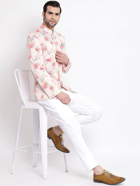 Vastramay Men's Peach Silk Blend Jodhpuri