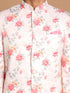 Vastramay Men's Peach Floral Print Jodhpuri With Cream Solid Kurta And Pyjama Set.