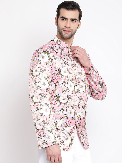 Vastramay Men's Pink Silk Blend Jodhpuri