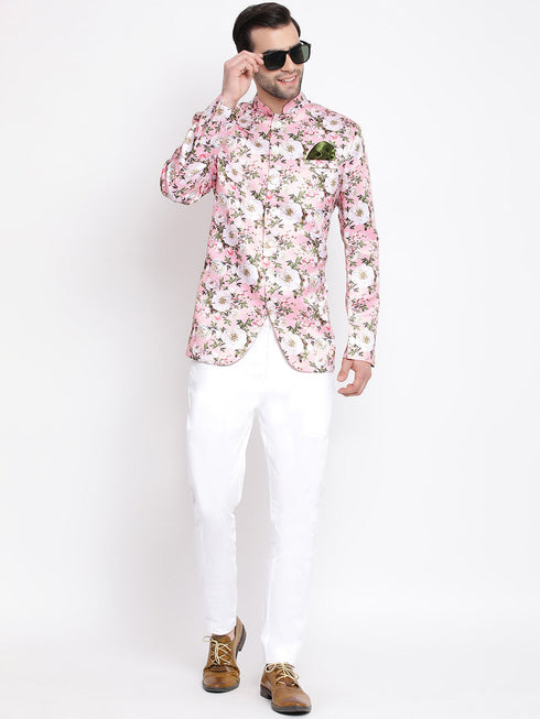 Vastramay Men's Pink Silk Blend Jodhpuri