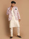 Vastramay Men's Pink Floral Print Jodhpuri With Cream Solid Kurta And Pyjama Set