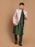 Vastramay Men's Pink Silk Blend Jodhpuri With Green Kurta and Pyjama Set