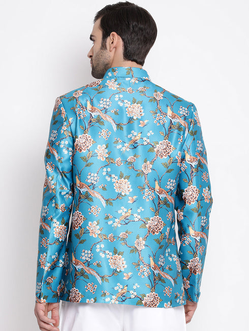 Vastramay Men's Turquoise Silk Blend Jodhpuri
