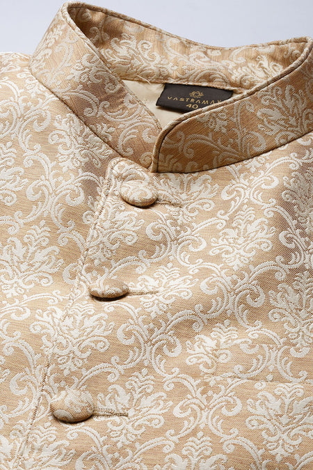 VASTRAMAY Gold Banarasi Brocade Jodhpuri Bapp Beta Set