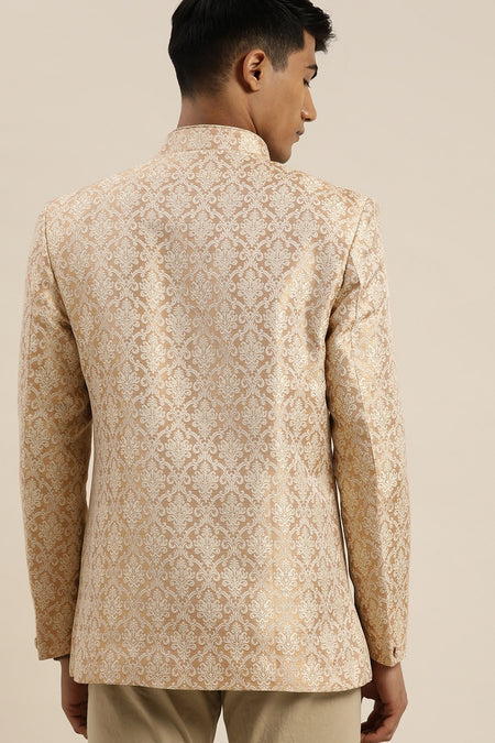 VASTRAMAY Gold Banarasi Brocade Jodhpuri Bapp Beta Set