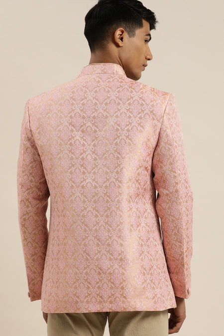 VASTRAMAY Pink Banarasi Brocade Jodhpuri Bapp Beta Set