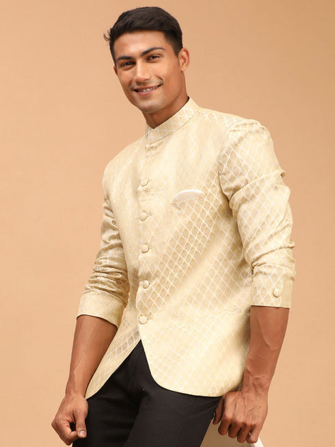 Vastramay Men's Cream Woven Jodhpuri