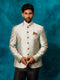 Vastramay Men's Beige Silk Blend Woven Jodhpuri