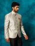 Vastramay Men's Beige Silk Blend Woven Jodhpuri