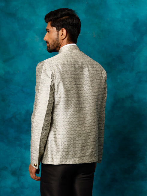 Vastramay Men's Beige Silk Blend Woven Jodhpuri