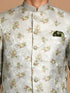 Vastramay Men's Green Woven Design Jodhpuri And Cream Kurta Pyjama Set
