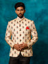 Vastramay Men's Beige Printed Silk Jodhpuri
