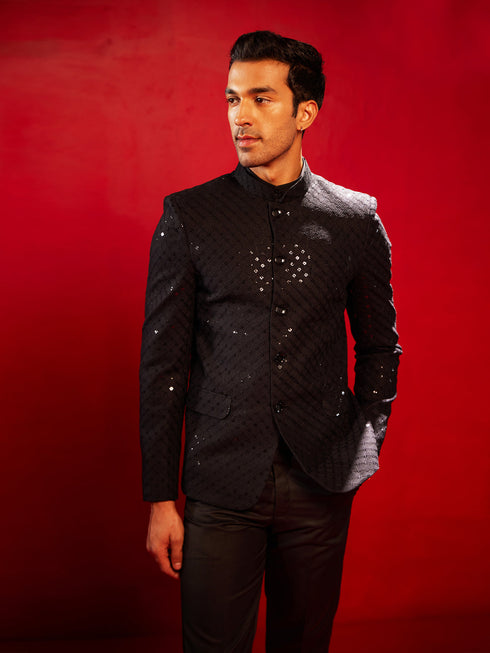 Vastramay Men's Black Schiflli Jodhpuri
