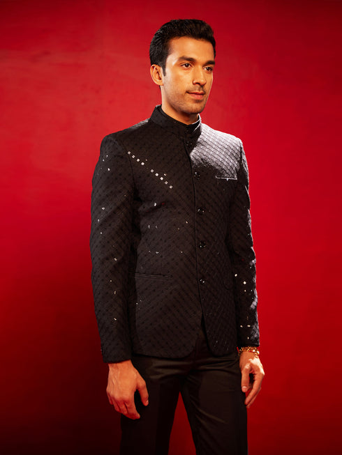 Vastramay Men's Black Schiflli Jodhpuri