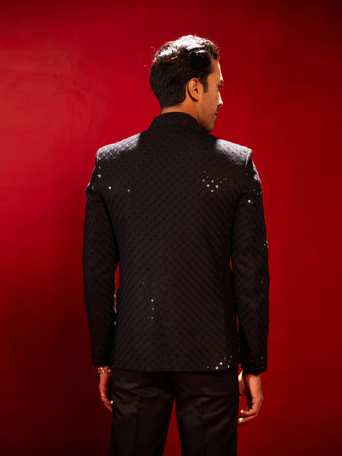 Vastramay Men's Black Schiflli Jodhpuri