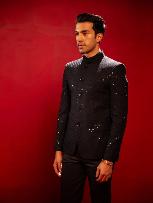 Vastramay Men's Black Schiflli Jodhpuri