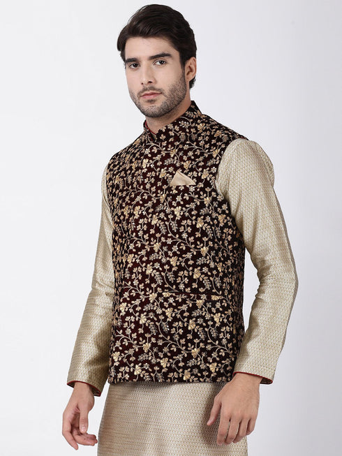 VASTRAMAY Men's black Cotton Silk Blend Ethnic Jacket