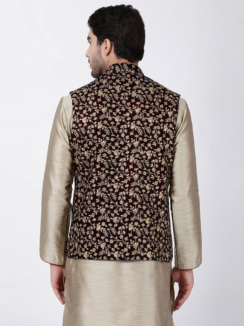 VASTRAMAY Men's black Cotton Silk Blend Ethnic Jacket
