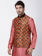 VASTRAMAY Men's Orange Cotton Silk Blend Ethnic Jacket
