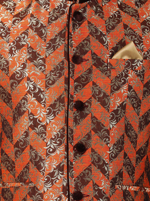 VASTRAMAY Men's Orange Cotton Silk Blend Ethnic Jacket