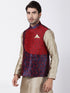 VASTRAMAY Men's Dark Blue and Maroon Cotton Silk Blend Ethnic Jacket