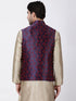 VASTRAMAY Men's Dark Blue and Maroon Cotton Silk Blend Ethnic Jacket