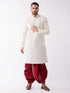 Vastramay Men's Cream And Maroon Silk Blend Kurta And Dhoti Set