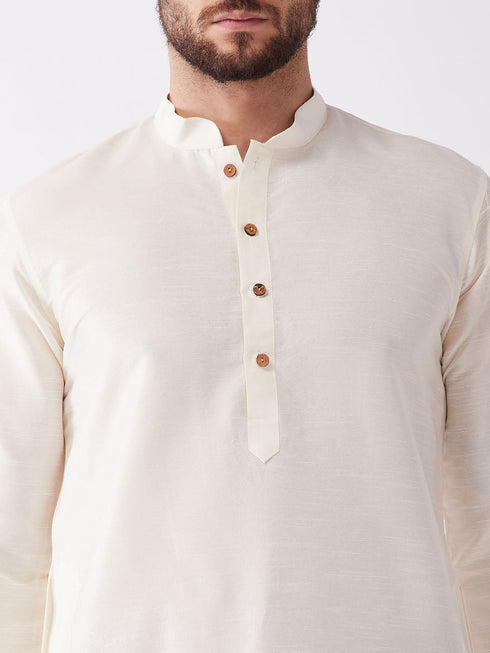 Vastramay Men's Cream And Maroon Silk Blend Kurta And Dhoti Set