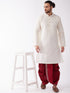 Vastramay Men's Cream And Maroon Silk Blend Kurta And Dhoti Set