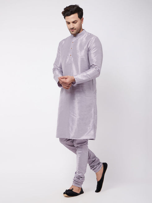 Vastramay Men's Lavender Silk Blend Kurta and Pyjama Set