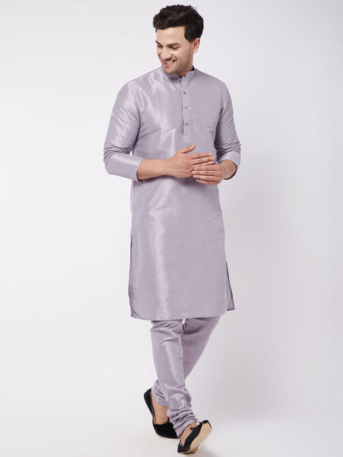 Vastramay Men's Lavender Silk Blend Kurta and Pyjama Set