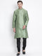 Vastramay Men's Light Green Cotton Silk Blend Kurta and Pyjama Set