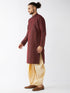 Vastramay Men's Burgundy And Gold Silk Blend Kurta And Dhoti Set