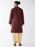 Vastramay Men's Burgundy And Gold Silk Blend Kurta And Dhoti Set