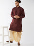 Vastramay Men's Burgundy And Gold Silk Blend Kurta And Dhoti Set