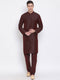 Vastramay Men's Burgundy Silk Blend Kurta and Pyjama Set