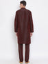 Vastramay Men's Burgundy Silk Blend Kurta and Pyjama Set