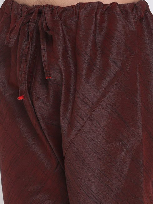 Vastramay Men's Burgundy Silk Blend Kurta and Pyjama Set