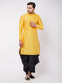 Vastramay Men's Yellow And Black Silk Blend Kurta And Dhoti Set
