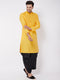 Vastramay Men's Yellow And Black Silk Blend Kurta And Dhoti Set