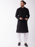 Vastramay Men's Black Cotton Blend Kurta And White Dhoti Set
