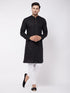 Vastramay Men's Black Solid Cotton Blend Kurta & White Solid Cotton Pant Set