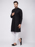 Vastramay Men's Black Solid Cotton Blend Kurta & White Solid Cotton Pant Set