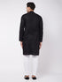 Vastramay Men's Black Solid Cotton Blend Kurta & White Solid Cotton Pant Set