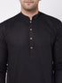Vastramay Men's Black Solid Cotton Blend Kurta & White Solid Cotton Pant Set