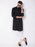 Vastramay Men's Black Solid Cotton Blend Kurta & White Solid Cotton Pant Set